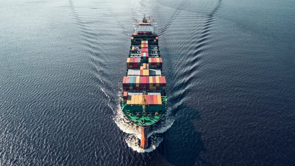 Container ship sailing in sea