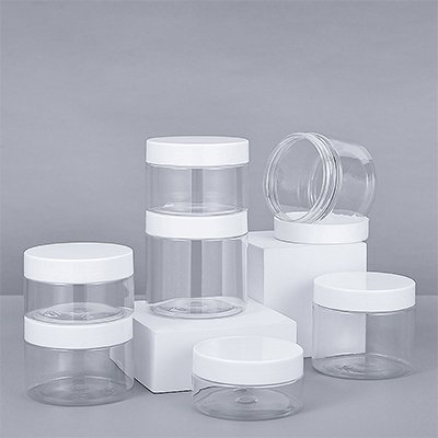 transparent jars with white cap