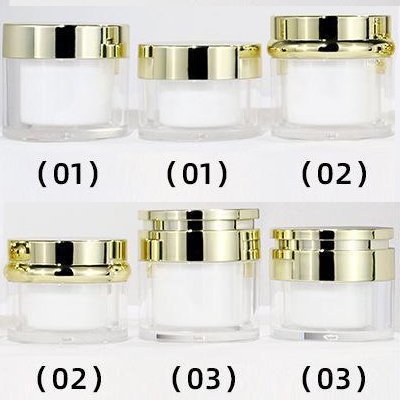 transparent white jars with gold cap