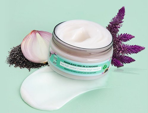 private label onion, black seed oil & patchouli hair mask